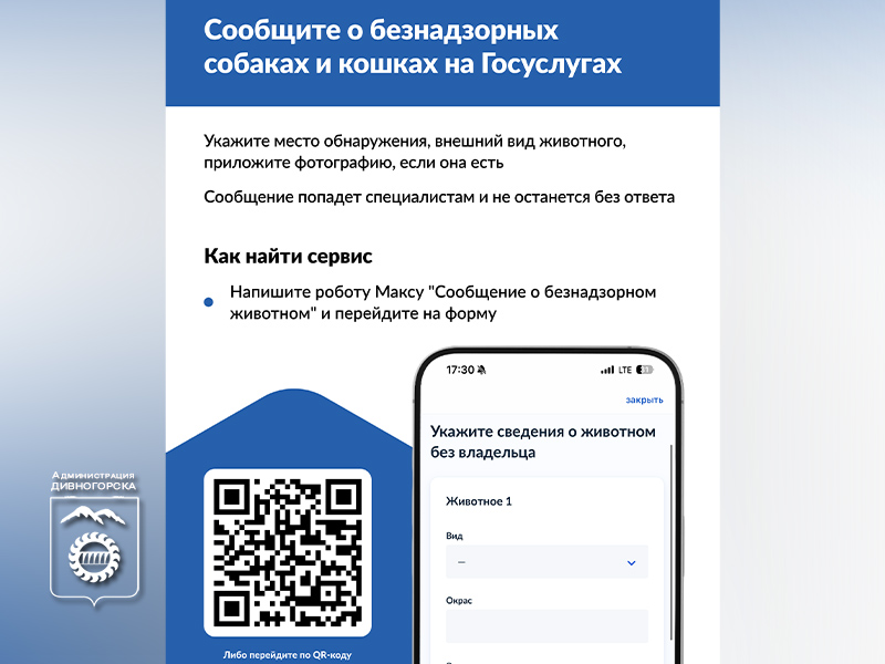 На портале «Госуслуги» можно уведомить о безнадзорном животном.